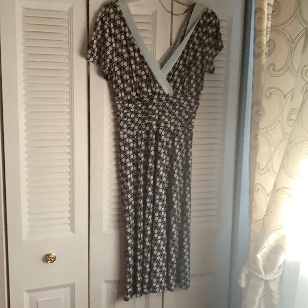 Sandra Darren polka dot V neck dress
